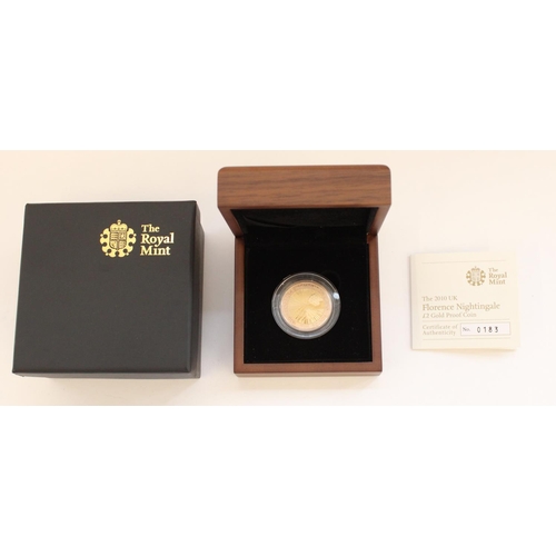 253 - Royal Mint 2010 Florence Nightingale £2 gold proof coin, encapsulated in original box and cert.