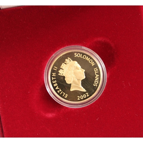 255 - Royal Mint 2002 Solomon Islands ERII Golden Jubilee Gold Proof $5, in original box with cert.