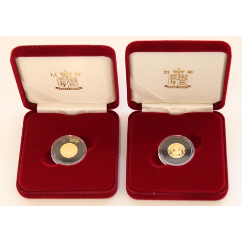 256 - Two Royal Mint 1995 Bailiwick of Guernsey Queen Elizabeth the Queen Mother £5 gold proof coins, enca... 