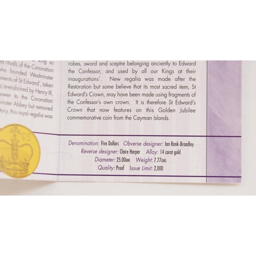 258 - Royal Mint 2002 Cayman Islands ERII Golden Jubilee Gold Proof $5, in original box with cert.