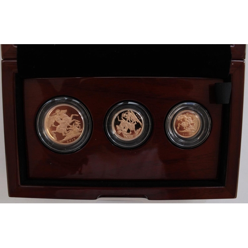 267 - The Sovereign 2015 Three Coin Gold Proof Premium Set.  Encapsulated with original box, maroon slip c... 