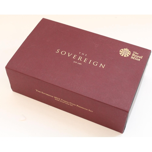 267 - The Sovereign 2015 Three Coin Gold Proof Premium Set.  Encapsulated with original box, maroon slip c... 
