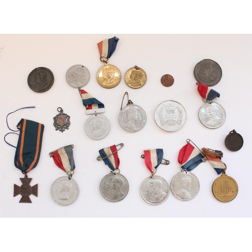 298 - Selection of Royal Commemorative and coronation medals and a hallmarked silver fob