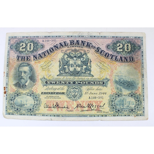 302 - Collection of Scottish bank notes to include National Bank of Scotland 1944 £20, National Commercial... 