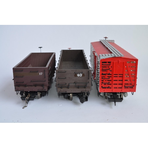 678 - 3 boxed Bachmann G gauge railway wagons including stock car with horse. All wagons have been re-pain... 