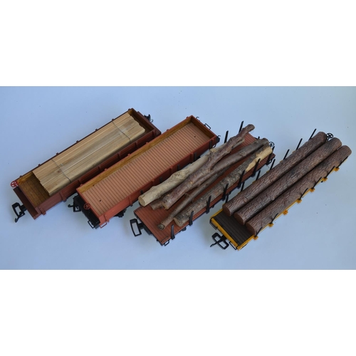 685 - 4 unboxed G gauge wagons including a Lehmann and Bachmann flat wagon and 2 low sided wagons, 1 Bachm... 