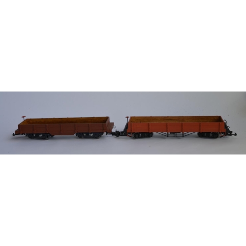 685 - 4 unboxed G gauge wagons including a Lehmann and Bachmann flat wagon and 2 low sided wagons, 1 Bachm... 