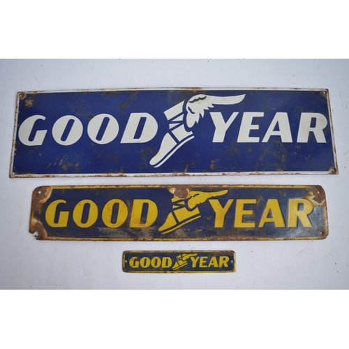 956 - 3 enamelled steel plate Goodyear advertising signs.
Largest:W63.7xH18.8cm