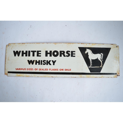 972 - An enamelled steel plate White Horse Whiskey advertising sign.
W61xH17.7cm