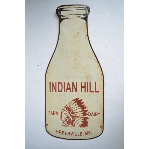 975 - An enamelled steel plate Indian Hill Dairy Farm advertising sign.
H76.4xW33.4cm