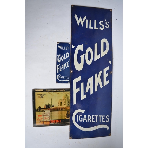 976 - 2 enamelled steel plate advertising signs for Gold Flake Cigarettes and a thin metal plate photograp... 