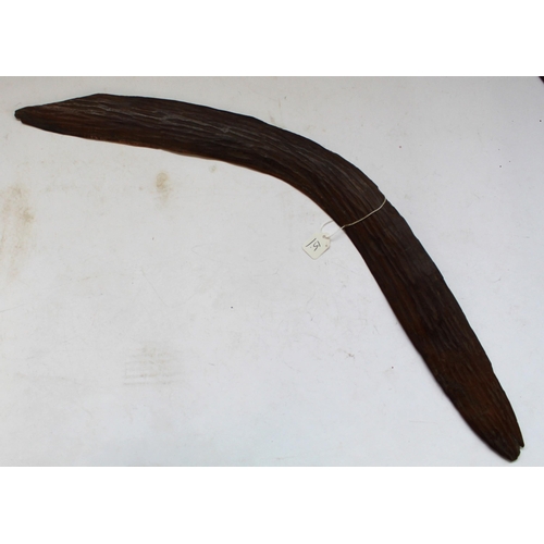 144 - Wooden Australian boomerang with gouged design on both sides