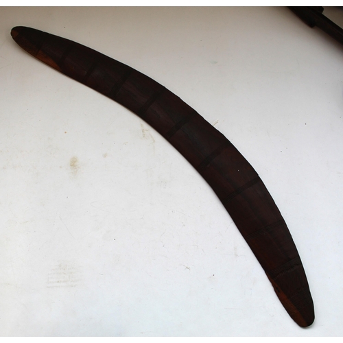 145 - Large Australian boomerang with stripe cut decoration on both sides