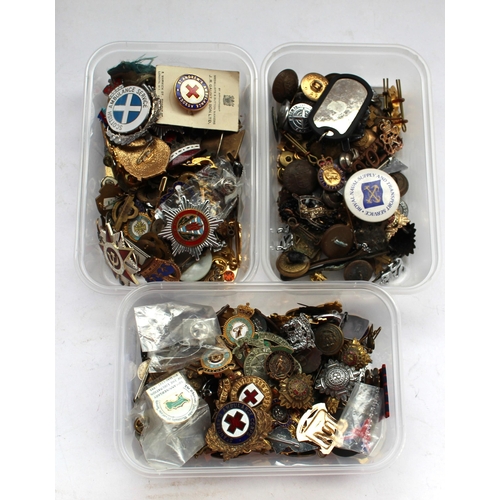 131 - Large collection of military badges and buttons, including Lancashire County Fire Brigade, St Andrew... 