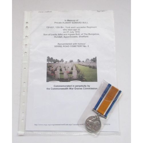 105 - First Day of the Battle of the Somme medal - British war medal with CWGC research paperwork for 12/1... 