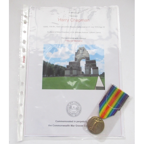 106 - First Day of the Battle of the Somme medal - Victory medal with CWGC research paperwork for 15005 Sg... 