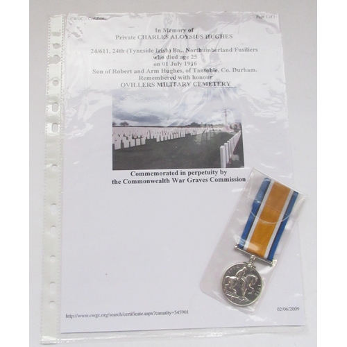 111 - First Day of the Battle of the Somme medal - British war medal with CWGC research paperwork for 24/6... 
