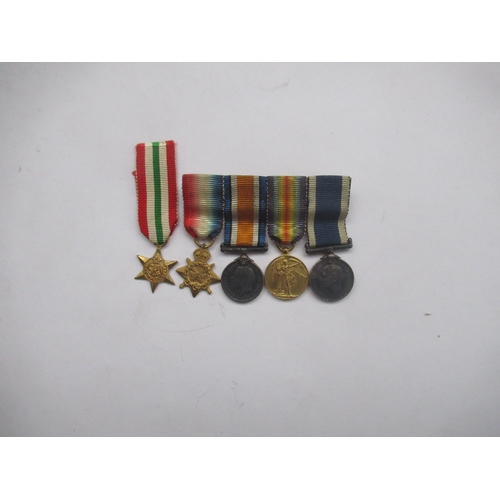 65 - Five miniature medals - Victory medal, 1914 British War medal, 1914 Star, Italy Star, long service a... 