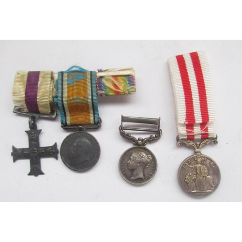 83 - Miniature South Africa medal no ribbon, Indian Mutiny medal with ribbon, Military Cross with ribbon ... 
