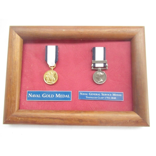 84 - Framed and Mounted Naval Gold ribbon, Naval General Service medal