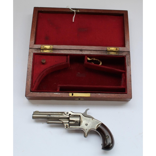 201 - American Marlin .32 rimfire revolver, in red lined wooden box, c.1872, serial no. 6616