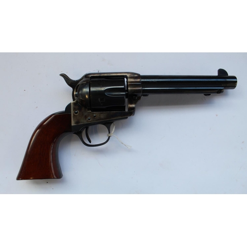 233 - As new Colt style five shot Uberti blank firing pistol, with leather holster and belt (restrictions ... 
