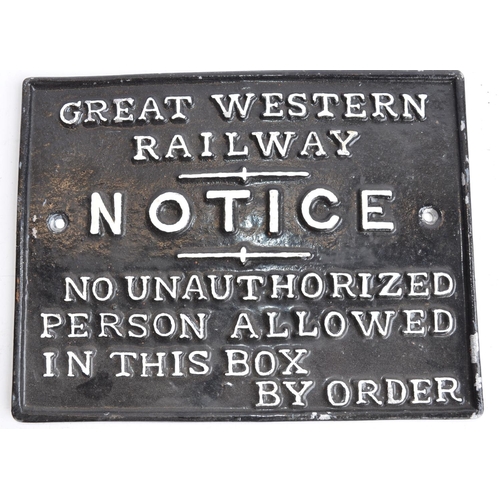 798 - 4 vintage cast metal railway signs including A GWR warning notice (26.5x20.5 cm) and small 