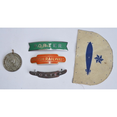 803 - 3 porters enamelled cap badges (1 missing most of its enamel), an 1825-1925 Railway Centenary Medal ... 