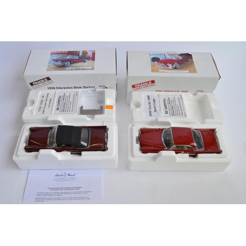 865 - 2 boxed Danbury Mint 1/24 diecast car models:
1958 Chrysler 300D Sport Coupe, good condition, some r... 