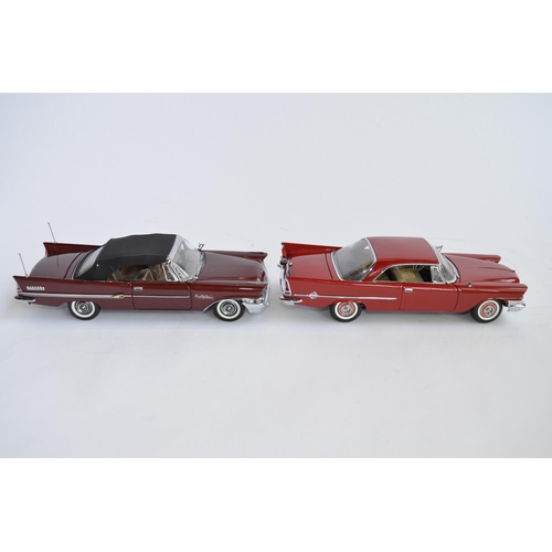 865 - 2 boxed Danbury Mint 1/24 diecast car models:
1958 Chrysler 300D Sport Coupe, good condition, some r... 