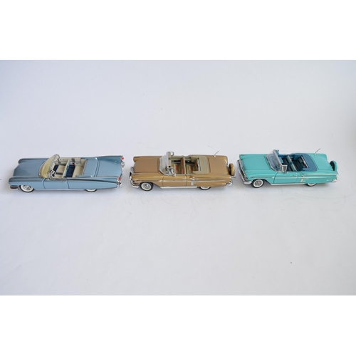 866 - 3 1/24 diecast model cars:
2 x Danbury Mint 1958 Chevy Impalas, one blue, the other gold, both with ... 