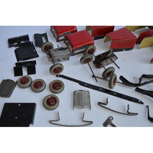 882 - 2 disassembled vintage Chad Valley Ubuilda tinplate clockwork Burnett 2 door coupe models. A/F, not ... 