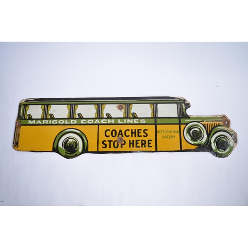 944 - An enamelled steel plate advertising sign for Marigold Coach Lines, Metropolitan System. 
L89.8xH25.... 