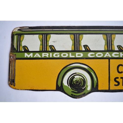 944 - An enamelled steel plate advertising sign for Marigold Coach Lines, Metropolitan System. 
L89.8xH25.... 