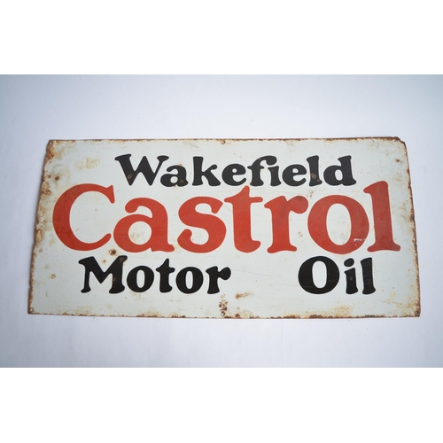 946 - An enamelled steel plate Wakefield Castrol Motor Oil advertising sign.
L90.7x43.2cm