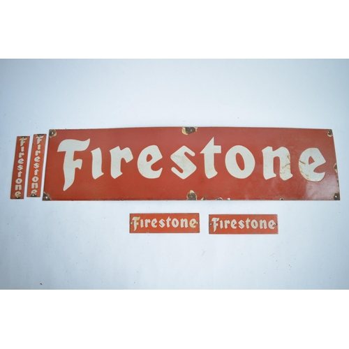 951 - 5 enamelled steel plate Firestone advertising signs, 1 large, 4 small.
Larger: L91.8xH23cm