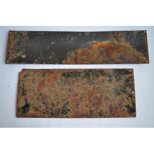 954 - 2 enamelled steel plate Shell advertising signs.
Top: W61xH15.2cm
Bottom: W48.1xH20.2cm