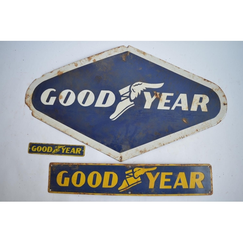 955 - 3 enamelled steel plate Goodyear advertising signs. 
Largest: W74.6xH44cm