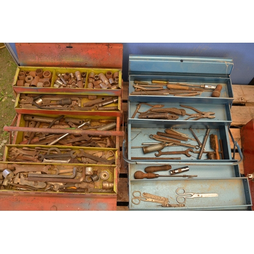 1238 - 4 metal toolboxes, 3 with tools including socket sets, wrenches, spanners etc (4)