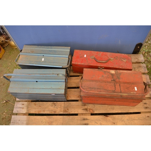 1238 - 4 metal toolboxes, 3 with tools including socket sets, wrenches, spanners etc (4)