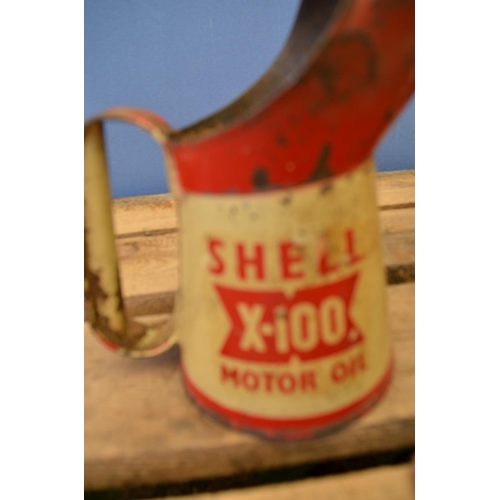 1239 - 3 small oil cans from Shell, Castrol, etc, small oil dropper and lubricating equipment, Bacon's Moto... 