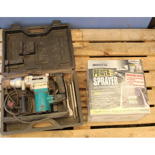 1249 - Rotary hammer drill with bits, boxed as new Ronseal power sprayer (2)