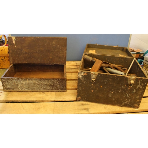 1253 - Wooden tool chest containing tools including large collection of spanners, another wooden box with M... 