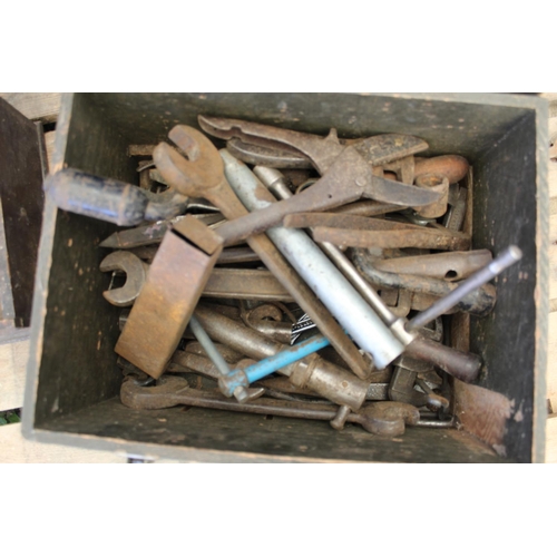 1253 - Wooden tool chest containing tools including large collection of spanners, another wooden box with M... 