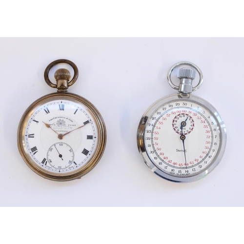 678 - Thomas Russell & Son Liverpool open faced keyless pocket watch, signed white enamel dial with Roman ... 
