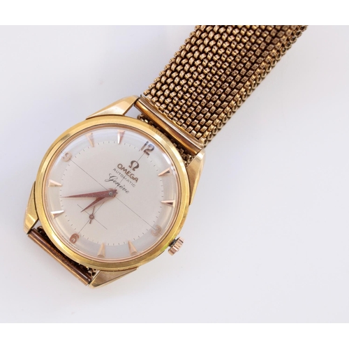 680 - Omega automatic Geneve automatic wristwatch, signed two tone crosshair dial with applied Arabic hour... 