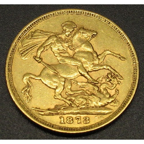1020 - Victorian gold Sovereign, young head 1873