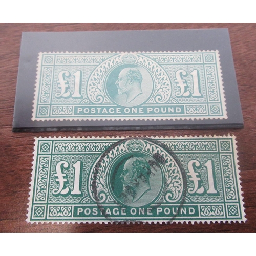 719 - Edward VII, unused £1 stamp (sg97) and used £1 stamp (sg97) (2)