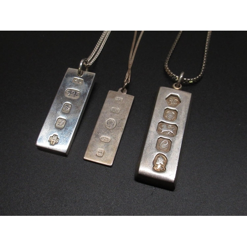 51 - Six hallmarked Sterling silver ingot pendants, five on chains stamped 925, gross 3.58ozt