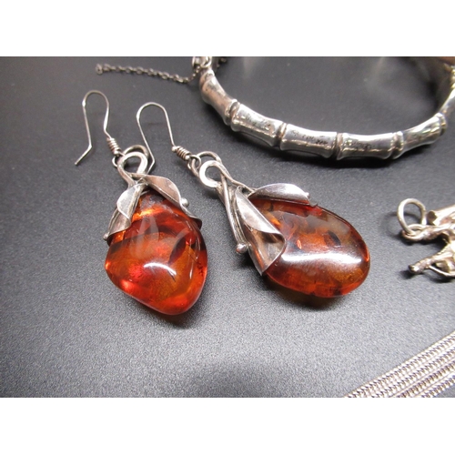 25 - Pair of Art Nouveau amber drop earrings, stamped 925, and a collection of hallmarked sterling silver... 
